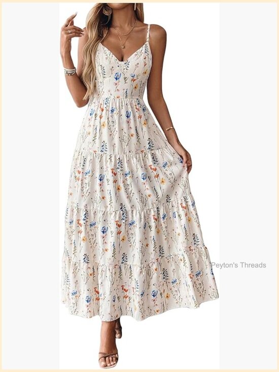 Dresses & Skirts - Floral Boho Maxi Dress Tiered Ruffle Spaghetti Strap Casual Summer Vacation